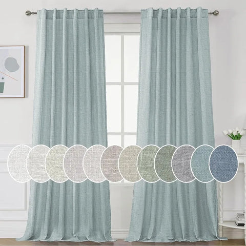 Natural Linen Curtains 108 inches Long for Living Room 2 Panels Back Tab Loop Pocket Linen Textured Light Filtering