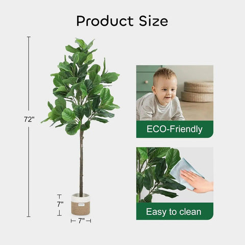 Growneer 6Ft Artificial Fiddle Leaf Fig Tree With 98 Large Faux Fiddle Leaves, Dried Moss And Basket Fig Silk Tree Plants In