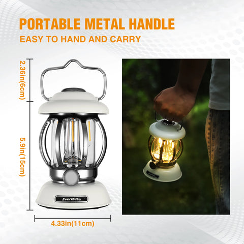 EverBrite Camping Lantern Rechargeable 4400mAh Battery Powered Retro Metal Camping Light 3 Light Modes