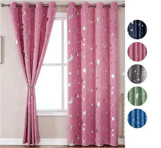 Star Moon Print Kids Boy Girls Window Curtains Room Bedroom Divider Curtain Curtain Insulated Teal Shower Curtains for Bathroom