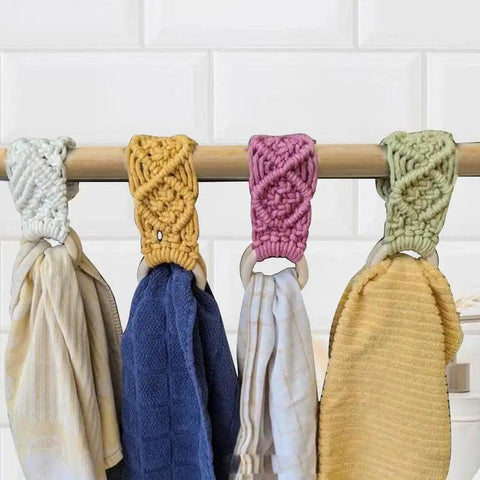 Boho Towel Ring 4X Decorative Boho Macrame Kitchen Towel Hanger Decorative Boho Macrame Crochet Dish Towel Holder Bathroom Towel