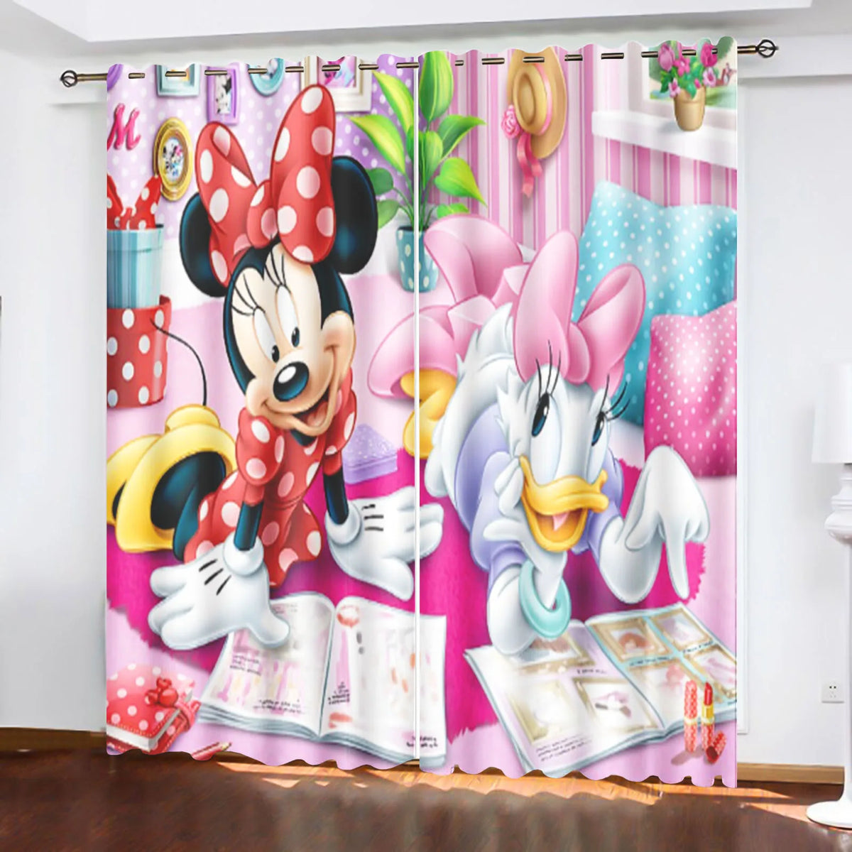 Mickey Printed Curtains For Living Room Living Room Bedroom Blackout Curtains 100% Polyester Dustproof Perforated Cartoon Cute