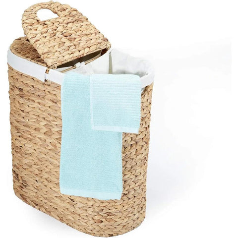 Premium Natural Handwoven Portable Laundry Bin Basket with Carrying Handles, Household Storage for Clothes, Linens, Sheets