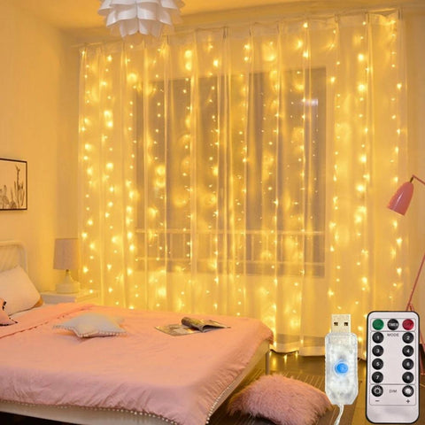 LED Curtain Lights USB Warm Fairy String Lights Festival Lighting Rainbow Window Lamp Home Bedroom Wedding Christmas Decoration