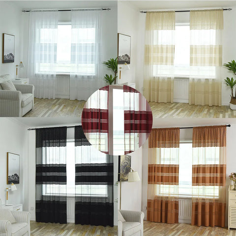 1PC Striped Sheer Curtains for Living Room Bedroom Tulle Curtains for Room Kitchen Decoration Window Treatments Drapes 100x270CM