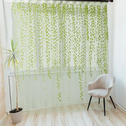 Pastoral Green Willow Sheer Curtains Window Yarn for Living Room Tulle Fabrics Kitchen Gauze Simple Curtain Panel Home Textiles