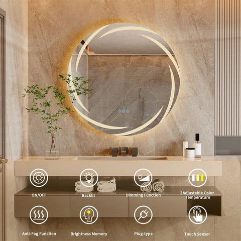 LUVODI Illuminated Bathroom Wall Mirror with Light Circle Backlit LED Bath Vanity Mirror Defog