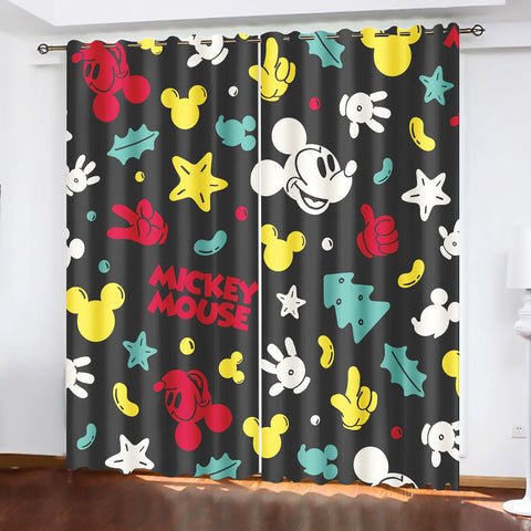 Mickey Printed Curtains For Living Room Living Room Bedroom Blackout Curtains 100% Polyester Dustproof Perforated Cartoon Cute