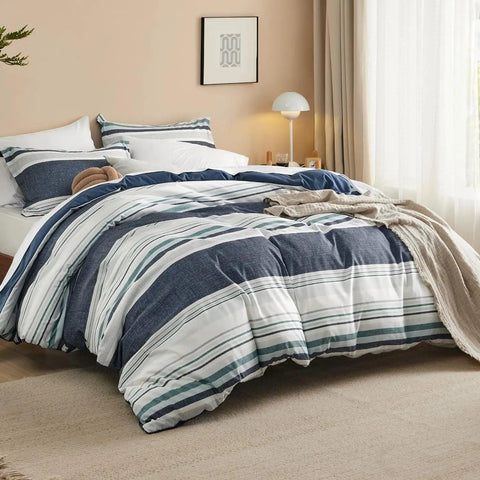 Striped Duvet Cover King - Scandinavian Duvet Cover Set with Zipper Closure, Grey Bedding Set