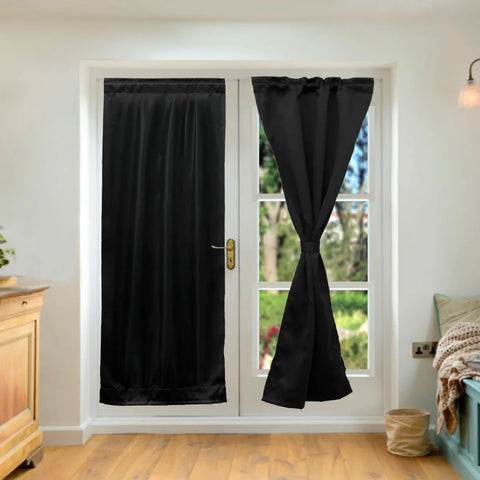 2Pcs Door Curtains Polyester Blackout Window Curtain Black Darkening Door Drapes Window Door Curtain French Door Curtain