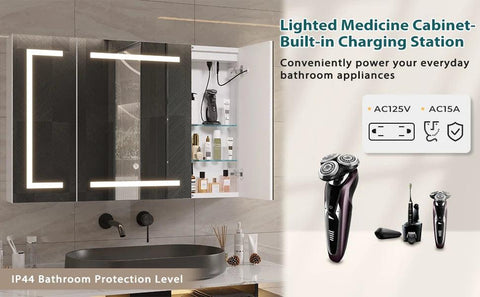 Medicine Cabinets with Mirrors and Led Lights 39.4''x23.6'' Wall Bathroom Mirror with Storage and Charging Station Wall Mounted