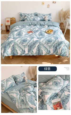 Cute Double Cotton Bedding Set with Four-Piece Linens, Pillowcase, Textile for Girl's Dormitory Bedclothes