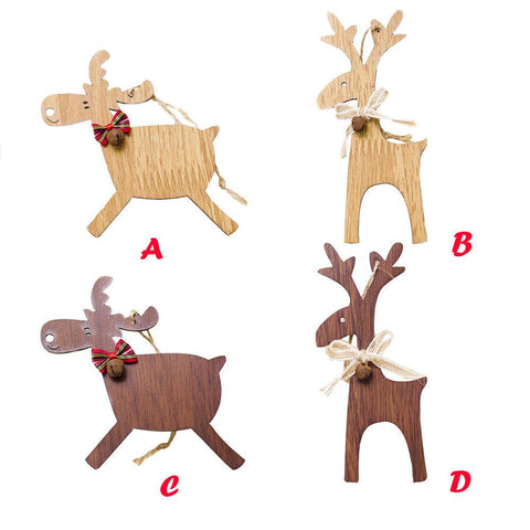 1pcs Wooden Christmas Deer With Bell Xmas Tree Pendants Ornaments For Christmas Party Christmas Decorations