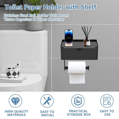 Toilet Paper Holder Stainless Steel Bathroom Roll Holder with Storage Box Wall Mounted WC Paper Phone Holders Home Towel Holder