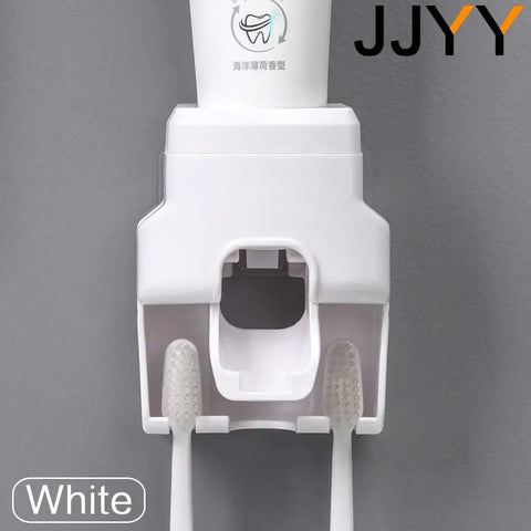 JJYY Lazy Wall Mount Automatic Toothpaste Dispenser Bathroom Accessories Waterproof Toothpaste Squeezer Toothbrush Holder