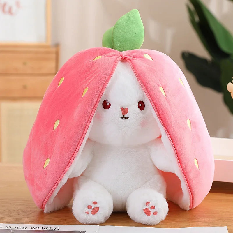 New transformation fruit rabbit plush toys for children with sleep pillow birthday gift female strawberry carrot rabbit dolls