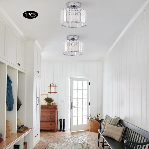 Bymaocar Modern Chandelier Lamp Crystal Ceiling Light Fixture W/ E26 Lamp Holder for Living Room Bedroom Hallway Fit 1-3m² Area