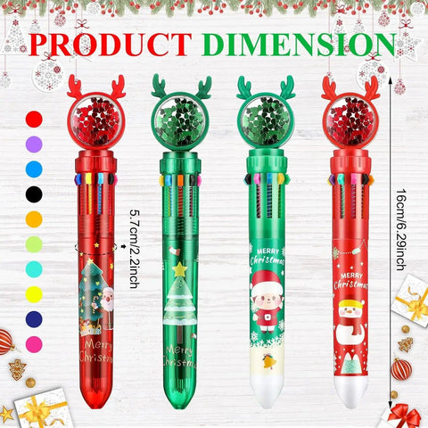 10-1PC Christmas Ballpoint Pen 10 In 1 Retractable Multicolor Xmas Santa Snowman Writing Pens for Christmas School Party Favors