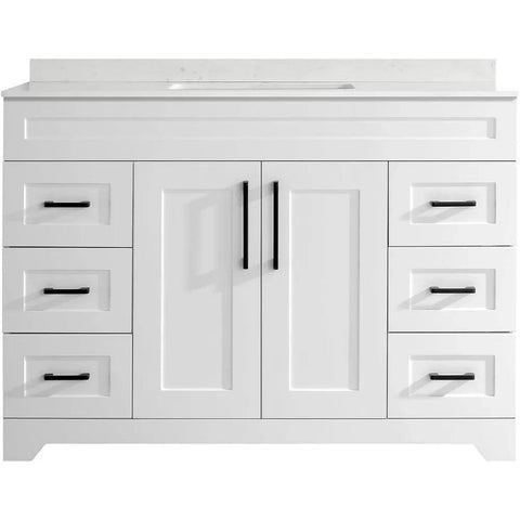 48" Luxurious Bathroom Vanity with White Stone Countertop and rectangle Sink and Back Splash,2 Soft Closing Doors