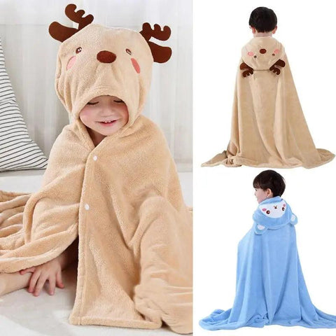 Cartoon Animal Baby Hooded Towels Fluffy Cuddly Blanket Bathrobe Ultra Absorbent Bath Towel With Ears For Babies Bathing