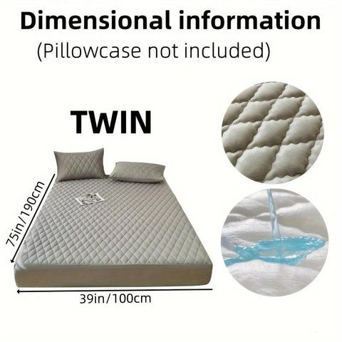 1pc Soft & Comfortable Waterproof Mattress Protector - Layered Fitted Sheet with Solid Color Bedding Design