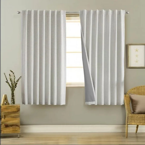 Blackout Linen Curtains Long 100% Blackout Drapes 95 inch Length 2 Panels Set