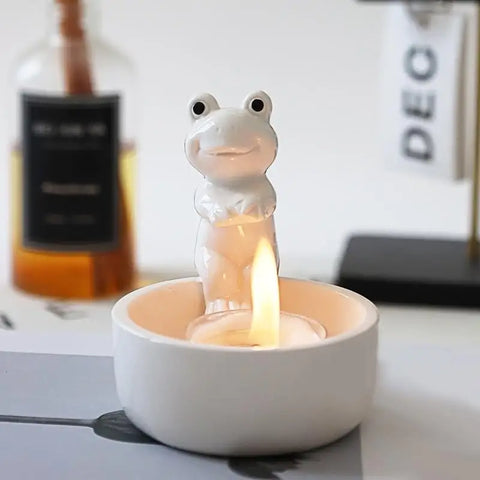 Tealight Candle Holder Frog Ceramic Tabletop Candlestick Decor Warm Atmosphere Scented Candle Holder for Bookshelf Kitchen