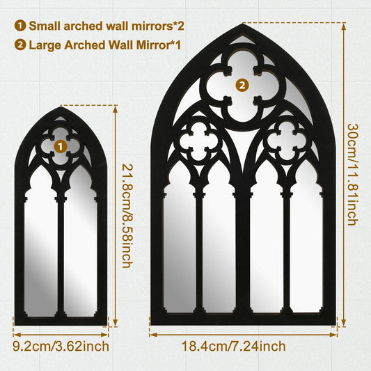 3pcs Gothic Mirrors Wall Decor Arched Decorative Mirror Wall Mounted Goth Room Decor Vintage Cathedral Window Mirror For Home