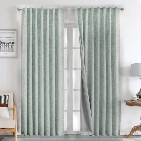 Blackout Linen Curtains Long 100% Blackout Drapes 95 inch Length 2 Panels Set