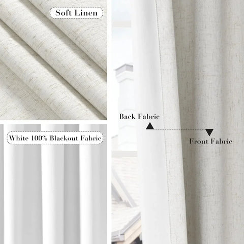 Linen 100% Blackout Curtains 120 Inches Extra Long, Belt/Clip Rings,Floor to Ceiling Darkening Drapes 10 FT 2 Pieces,52 x 120