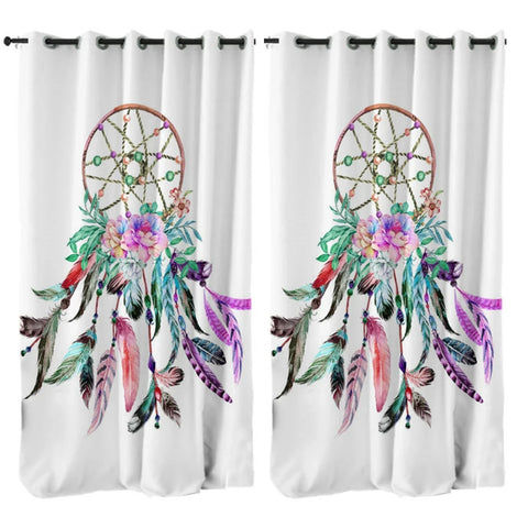 2PCS Dream Catcher Boho Living Room Curtains Feather Pattern Blue Galaxy Drape for Living Room Bedroom Window Treatment Curtain