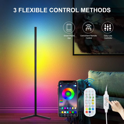 RGB Standing Light DC5V BT Connected 72 LEDs Corner Floor Lamp with Controller Supported Phones App Control/ Music Sync