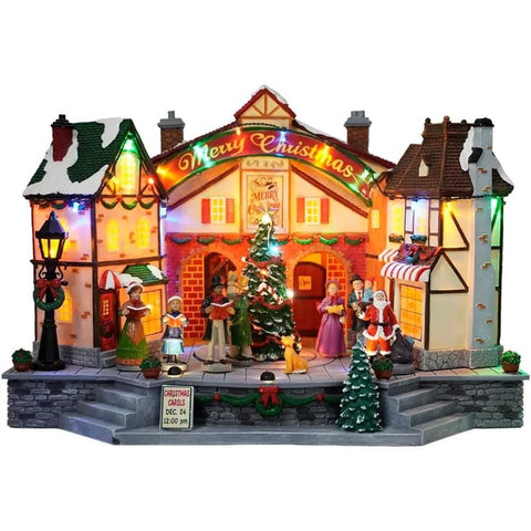 Christmas Village House Decoration,Colourful LED Lights Light Up Buildings,Christmas Cinema Scence,Music Rendering Atmosphere.