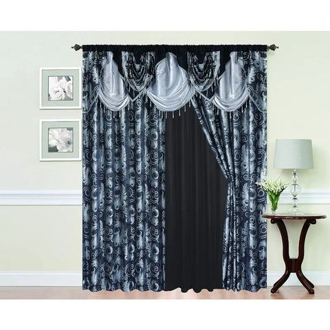 Jacquard Luxury Window 1 Panel Set Curtain with Attached Valance and Backing Bedroom