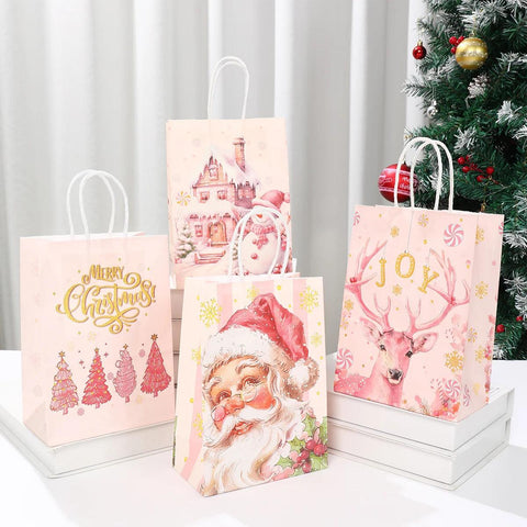 Christmas Santa Claus Snowflake Kraft Paper Handbag Marry Christmas Party Decor For Home 2024 Navidad Natal Noel New Year 2025