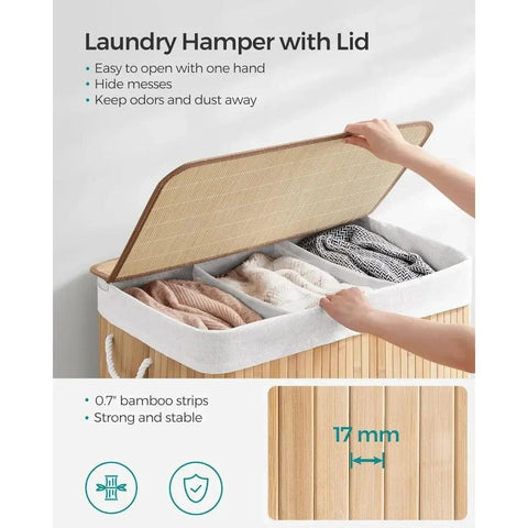 Comfort corner Laundry Hamper,Laundry Basket, Laundry Hamper with Lid, Bamboo, Foldable, Removable and Machine Washable Liner