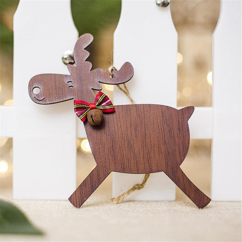 1pcs Wooden Christmas Deer With Bell Xmas Tree Pendants Ornaments For Christmas Party Christmas Decorations