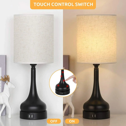 Bedside Lamp Bedroom Table Lamp Set of 2 Table Lamps with Touch Control for Living Room with USB Charging Ports