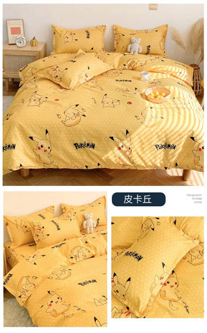 Cute Double Cotton Bedding Set with Four-Piece Linens, Pillowcase, Textile for Girl's Dormitory Bedclothes