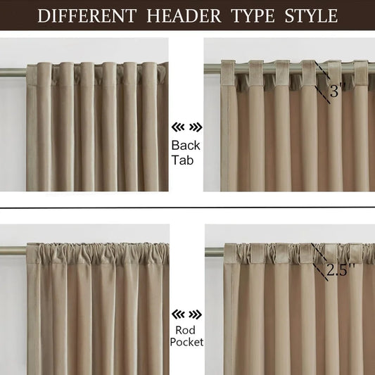 100% Full Blackout Champagne Beige Velvet Curtains 108 inch Long ,Set of 2 Liner Rod Darkening Heavy Decorative Curtains