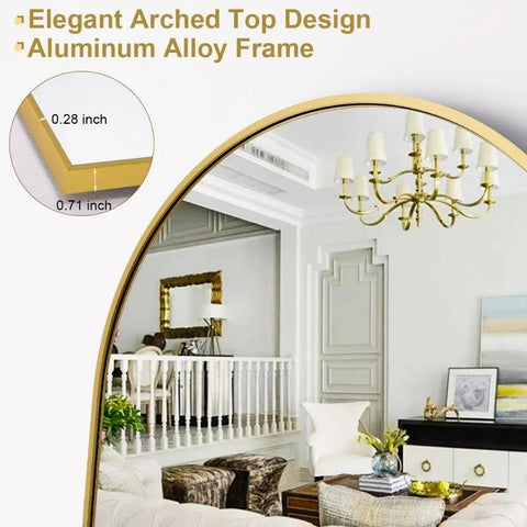 64"x21" Arched Full Length Mirror Free Standing Leaning Mirror Hanging Mounted Mirror Aluminum Frame Modern Simple Home Decor