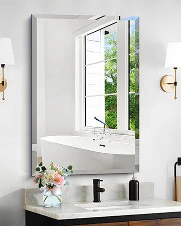 Bathroom Mirror, 36x48 Inch Large Bathroom Mirrors for Over Sink, Upgraded Shatterproof Beveled Frameless Vanity Mirror for Bath