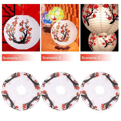 6 Pack 12Inch Flowers Paper Lantern White Round Chinese Japanese Paper Lamp for Home Wedding Decoration