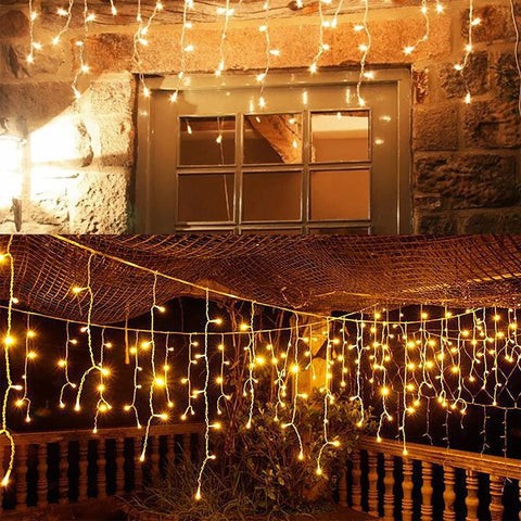 NEW 2024 Christmas Decorations Lights Solar Icicle Curtain Lights 8 Modes Outdoor Waterproof Garden Party New Year Decoration