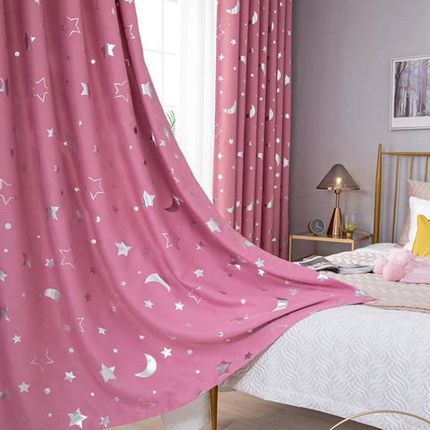 Star Moon Print Kids Boy Girls Window Curtains Room Bedroom Divider Curtain Curtain Insulated Teal Shower Curtains for Bathroom