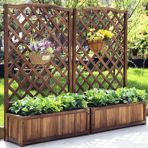 Large Raised Garden Bed Wooden Planter Box with Trellis Vegetable Grow Bed Support Patio Lattice for Outdoor Indoor