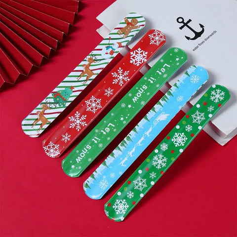 12pcs Christmas Slap Bracelets Santa Claus Snowman Elk Tree Printed Colorful PVC Wristband Child Kids Gifts Xmas Party Supplies