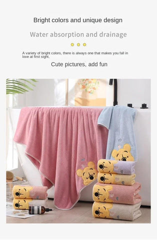 1-5PCS Winnie Bear Towel Bath Towel Set Soft and Absorbent Coral Velvet Bath Towel Home Wash Towel Children's Cartoon Bath Towel