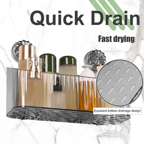 2Pcs Bathroom Organizer With Suckers Wall-mounted No Drill Shower Makeup Shelf Clear Self-Drainage Kitchen Bath Storage Rack