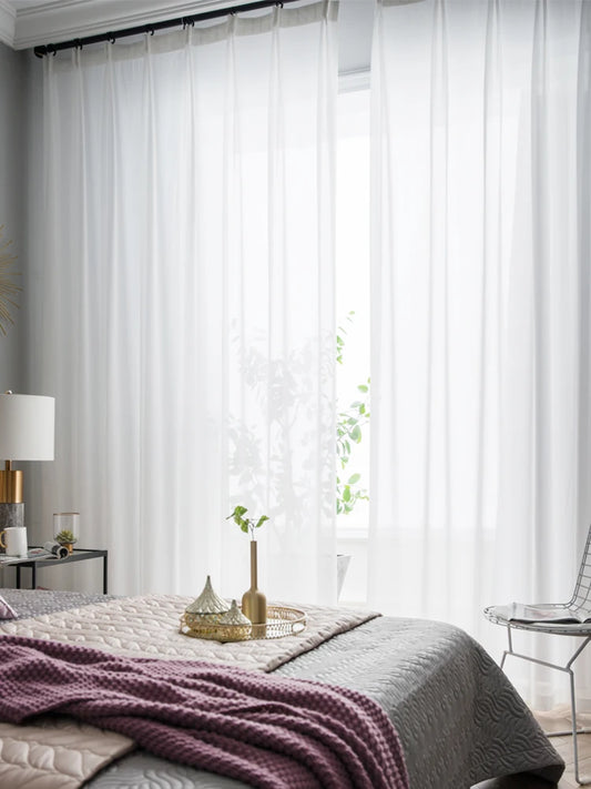 S Fold Waves Elegant Super Soft Snow Pure White Window Tulle Curtains for Living Room Chiffon Sheer Voile Bedroom Veil Kitchen